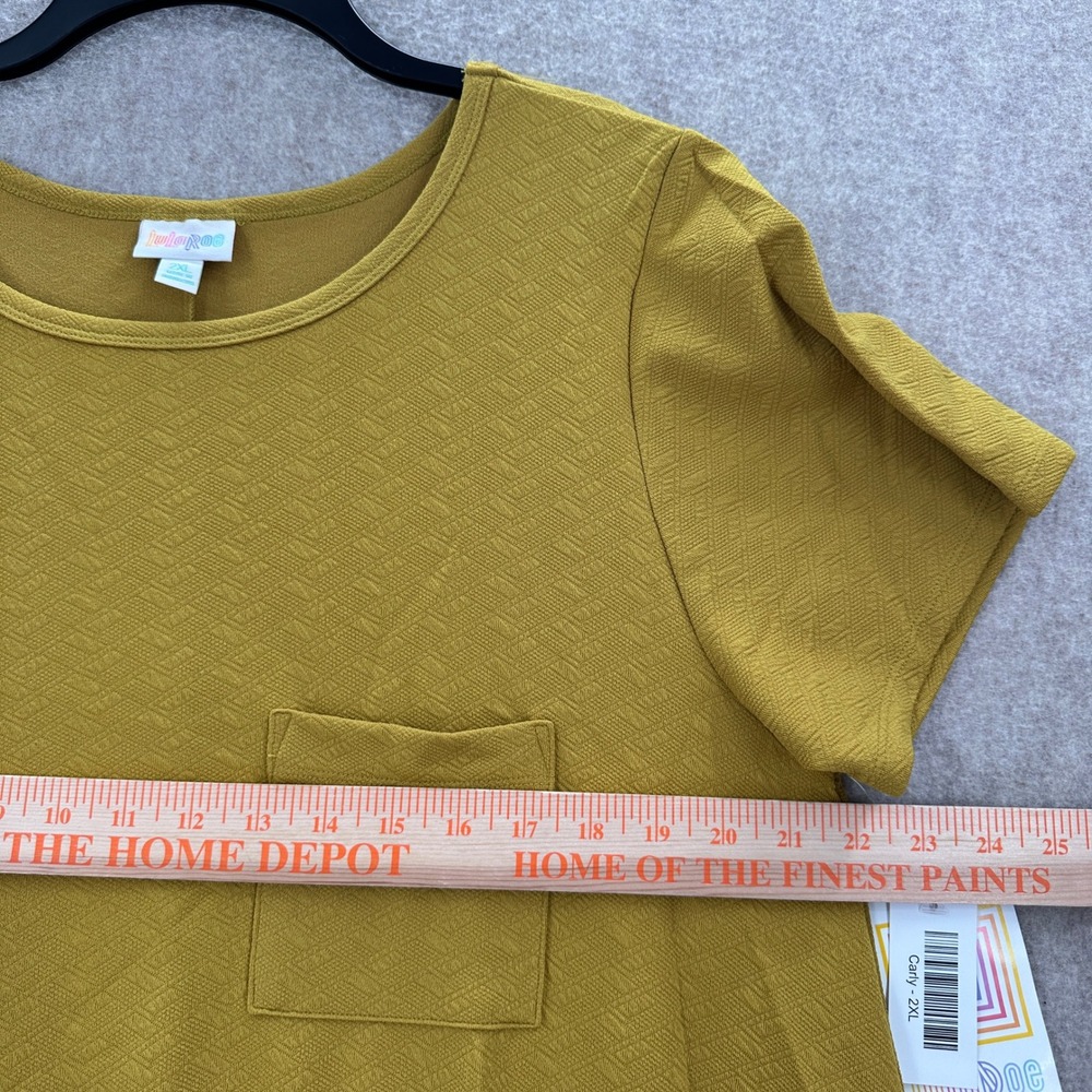 NEW LuLaRoe Carly Dress Mustard Yellow Textured Pocket Tunic Top 2XL FLAWS - Picture 9 of 10